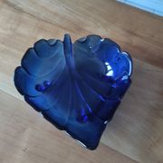 Blue glass fruit bowl