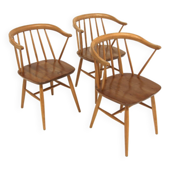 Set de 3 chaises scandinave "Pinnstolar", Nesto, Nässjö, Suède, 1960