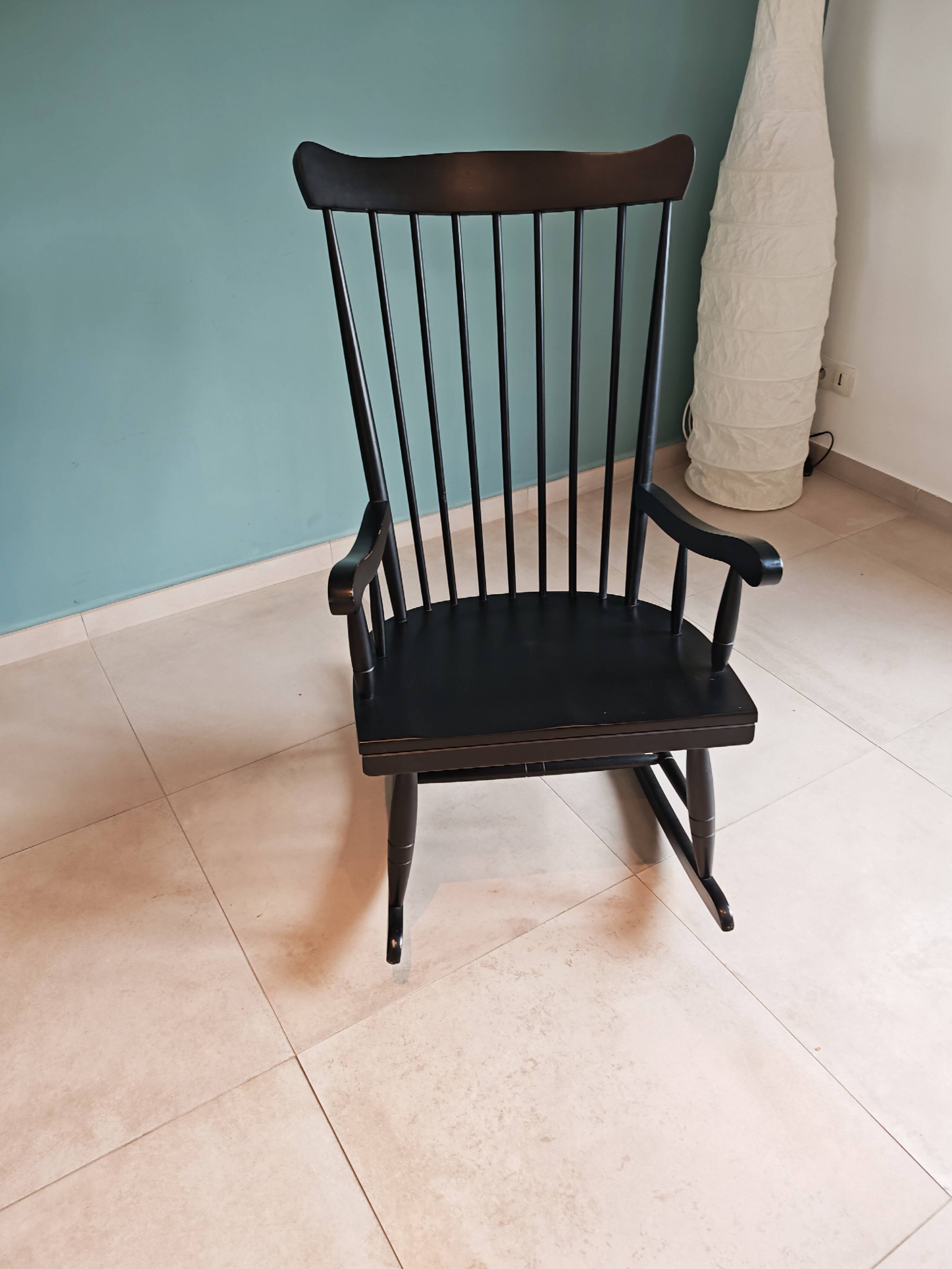 Rocking Chair Black Wood Vintage 1960 — Scandinavian Style