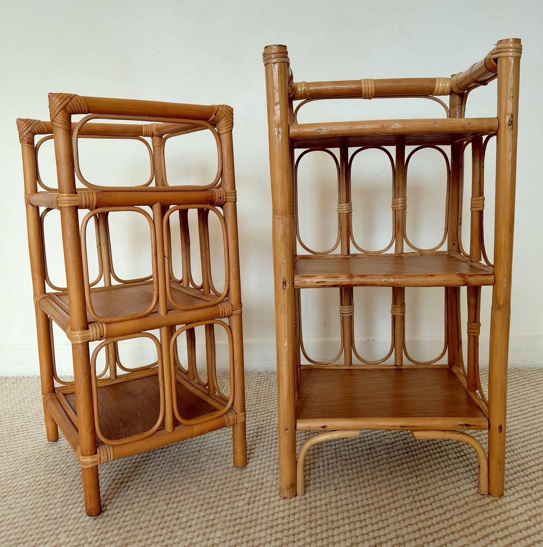 Pair of bedside tables/vintage bamboo and rattan accent furniture - 1970s