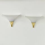 Vintage pair of wall lights, Limburg, opaline and brass, Germany, 1970.
