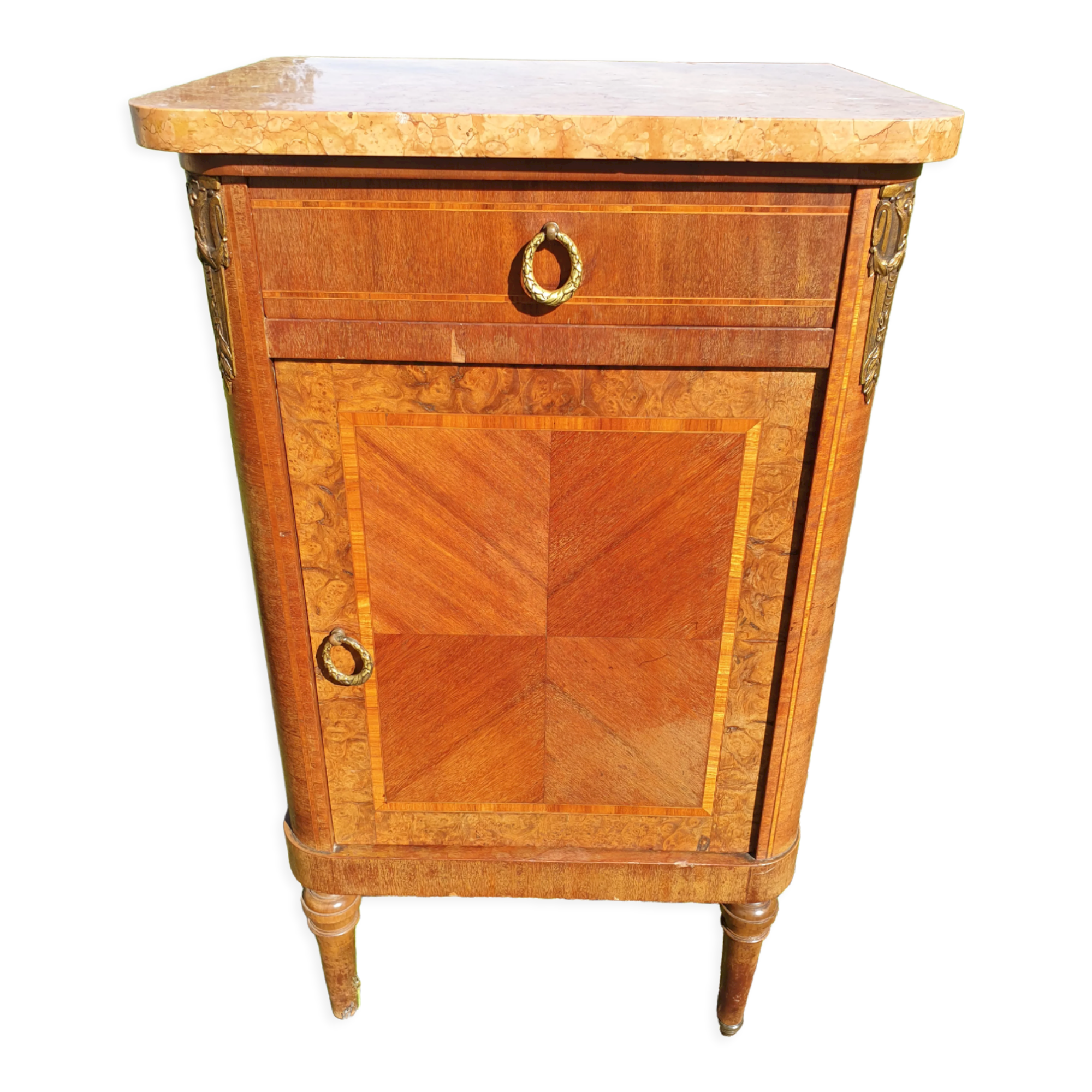 Bedside Louis XVI marble and marquetry
