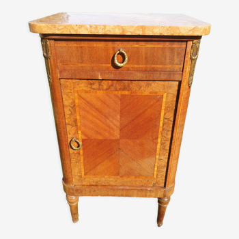 Bedside Louis XVI marble and marquetry