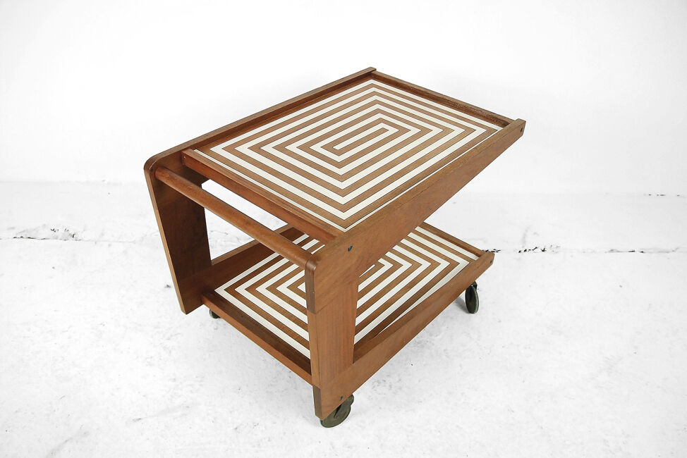 Cart bar teak with pattern maze 1960 s
