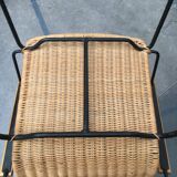 Mid-century metal and rattan dining chairs, set of 3.