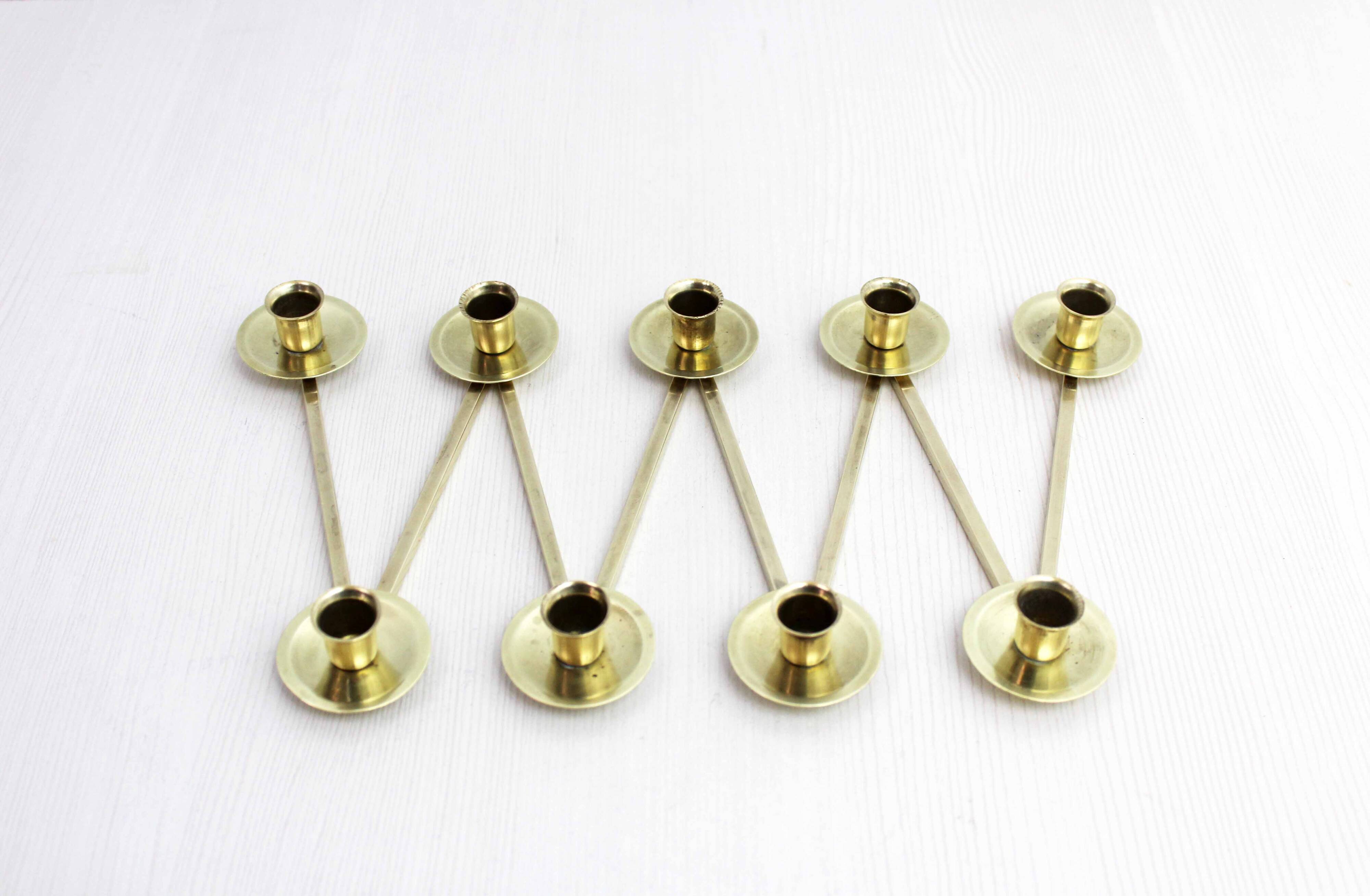 Margareta candle holder by Lars Holmström, brass accordion candle holder 1950