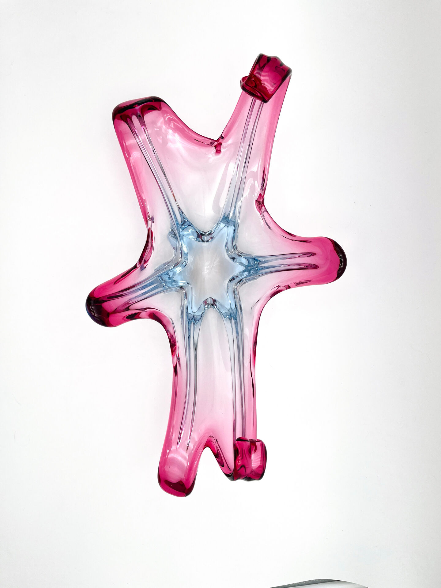 Large organic Murano sommerso bowl - Aquamarine blue and pink