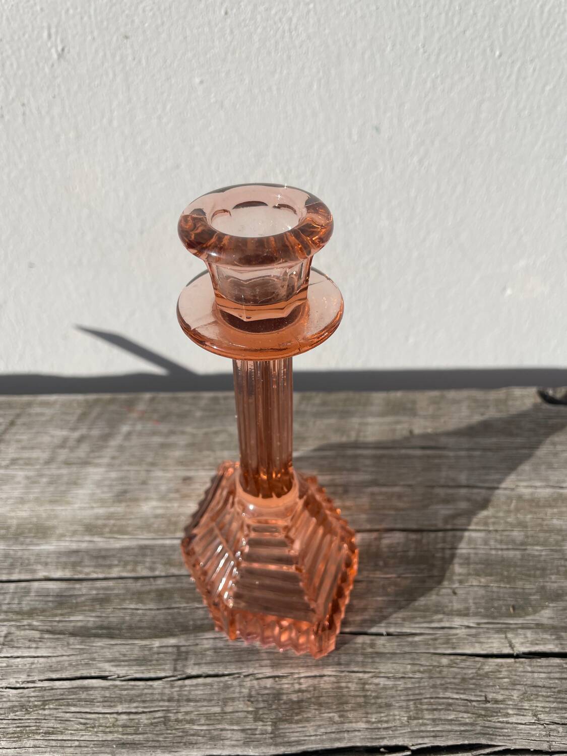 Bougeoir Rosaline verre rose art déco