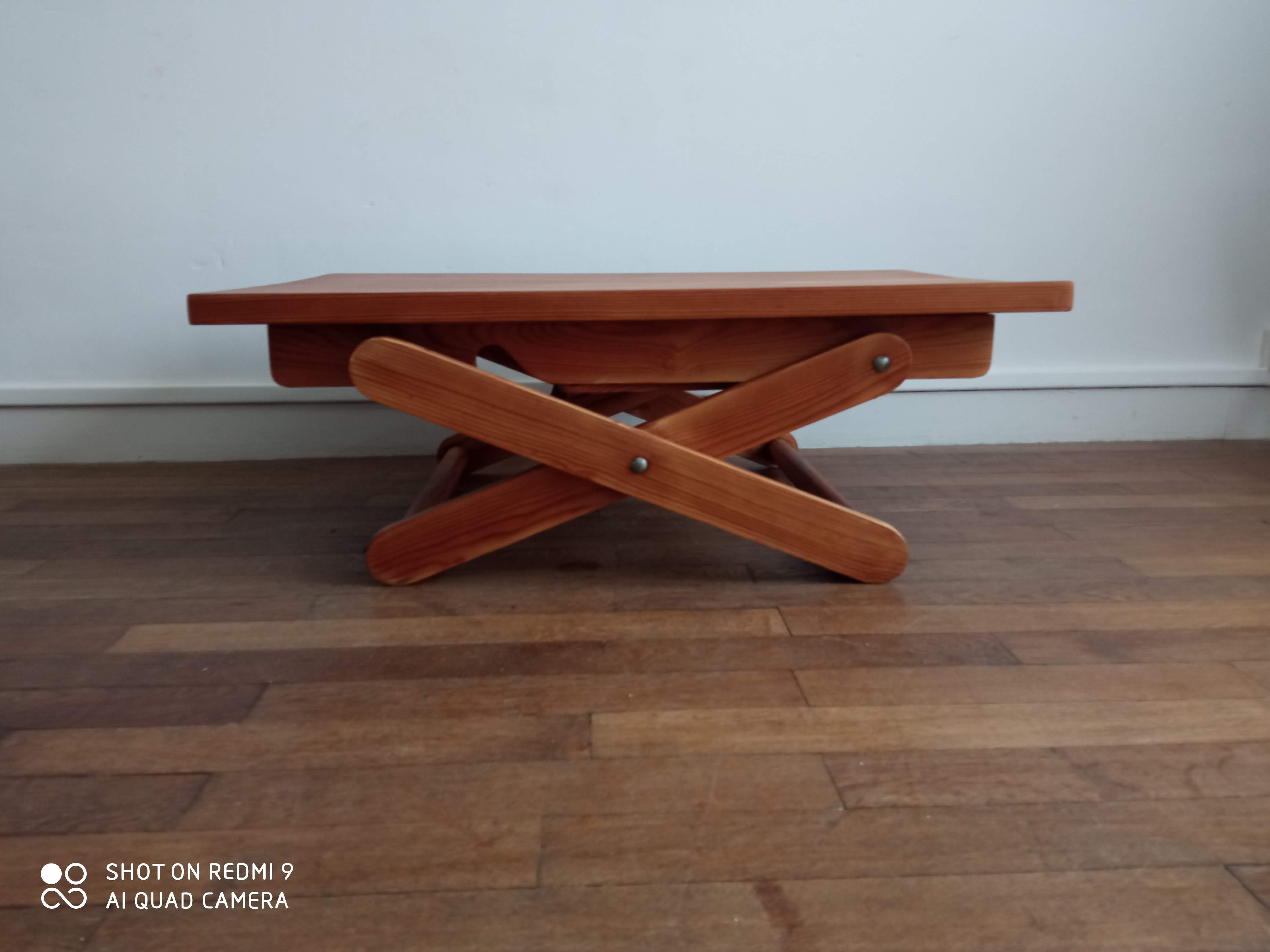 Coffee table in pine Pierre Beguet 70s