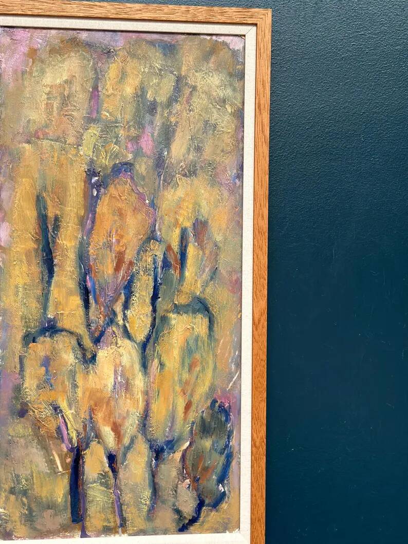 Large Swedish Oil on Panel – "Green Composition" – Signed – Vintage and Recently Framed – 77 × 41 cm (30.3 in × 16.1 in)