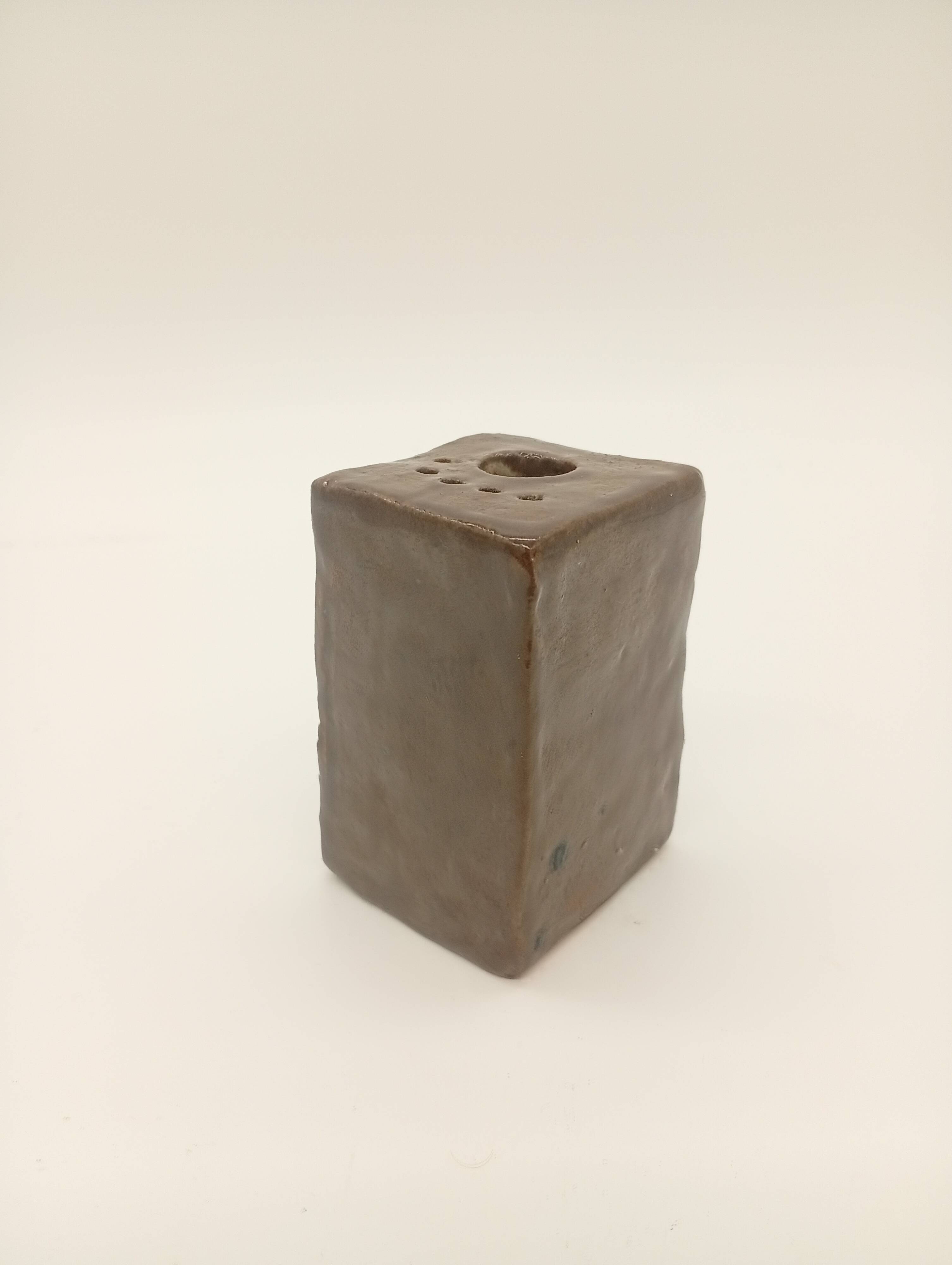 Vintage Ceramic Square Flower Vase Grès Pique Fleurs Scarified France 60