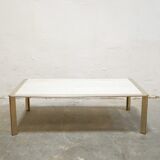 Vintage coffee table in travertine and brass