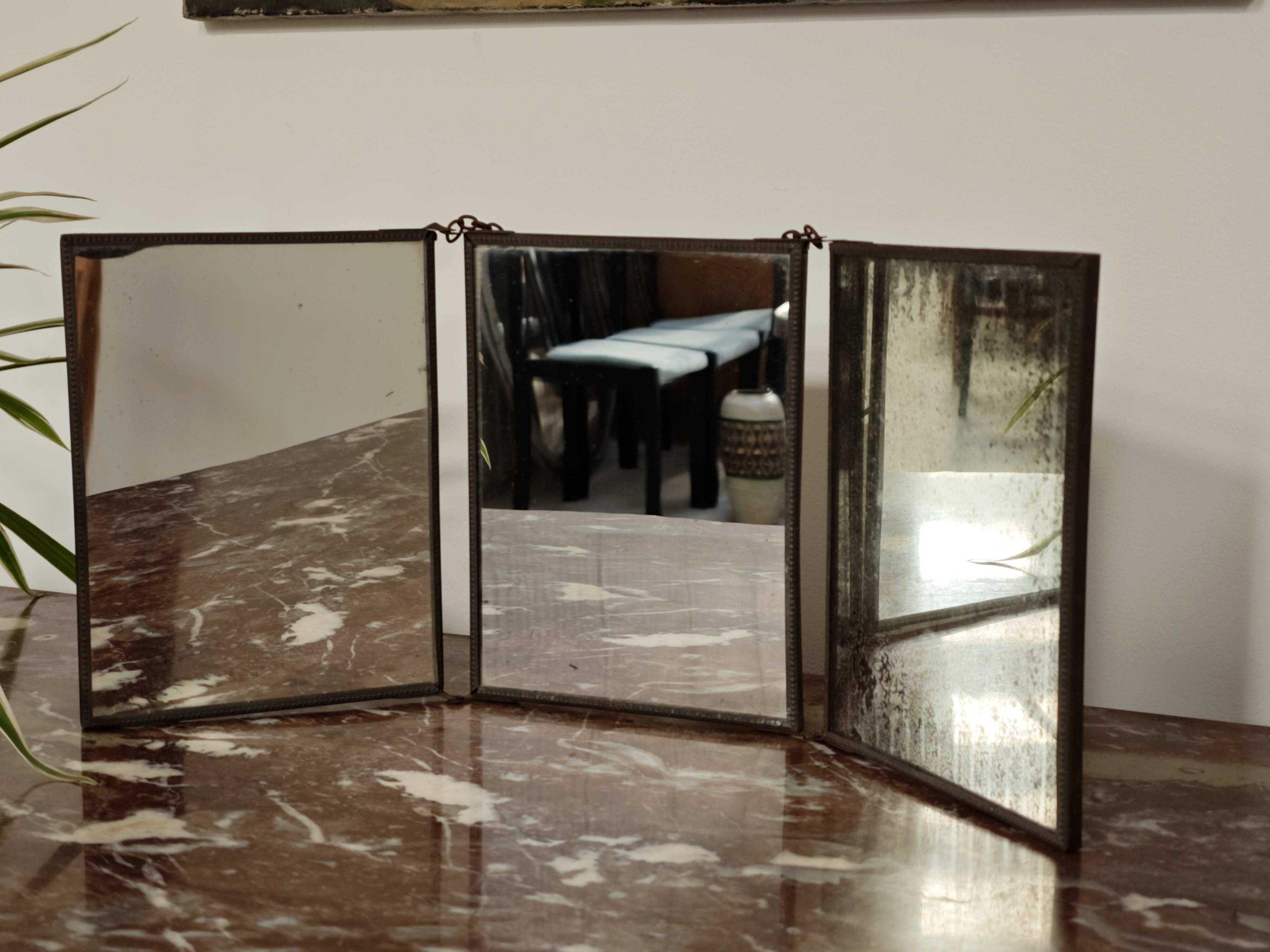 Vintage 1920 barber triptych mirror