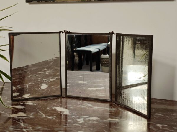 Miroir vintage 1920 triptyque de barbier