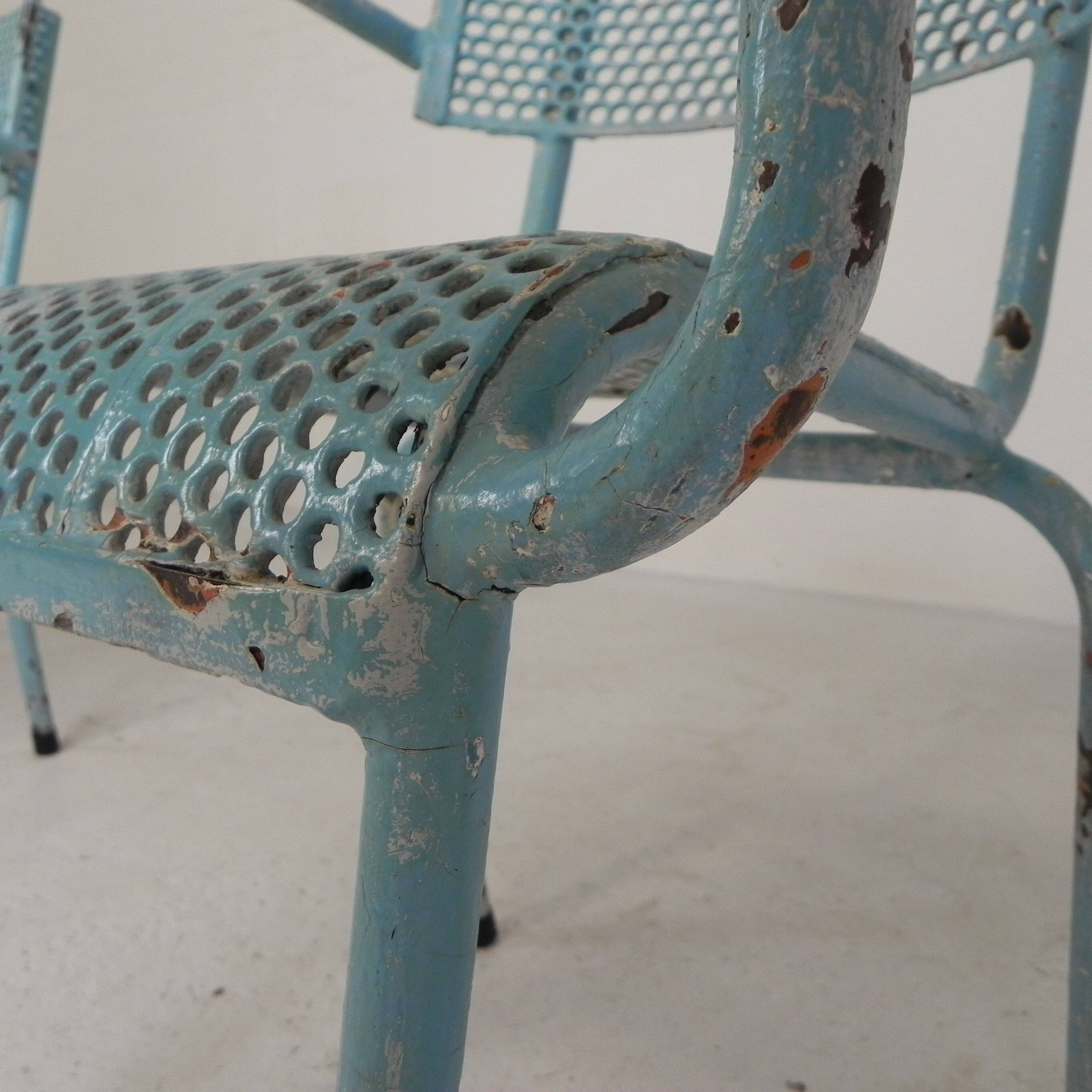 Lot de 2 chaises de jardin industrielles en acier avec accoudoirs, années 1950