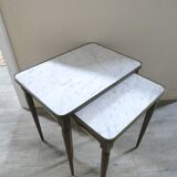 Nesting tables in dark wood and white marble