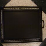 Large art deco serving tray in wrought iron and fixed design under glass