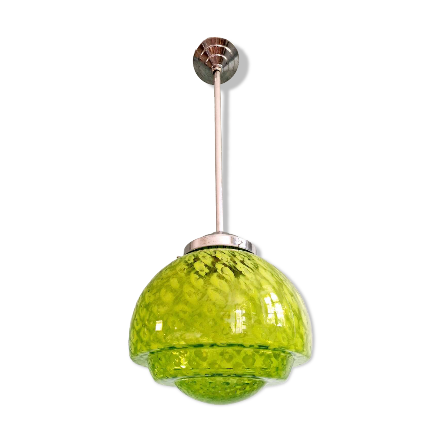 Grande suspension en vert moucheté vert et blanc, mid-century