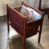 Scandinavian magazine rack/vinyl rack in Rio rosewood and leather by Torbjørn Afdal