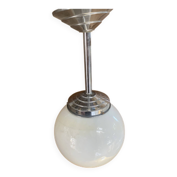 suspension boule en opaline blanche et aluminium, années 1950