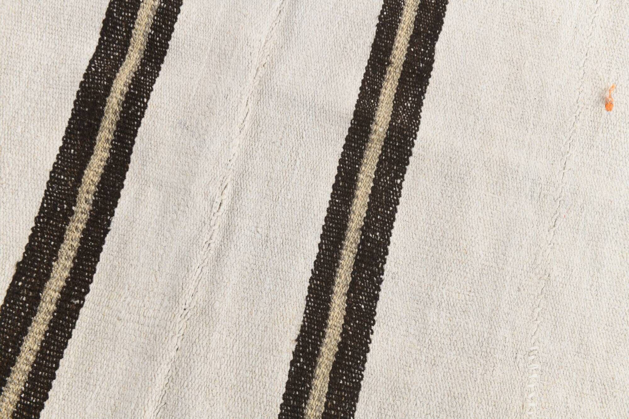 5x7 Turkish Hand-Woven Beige & Brown Striped Kilim Carpet, 144x202Cm
