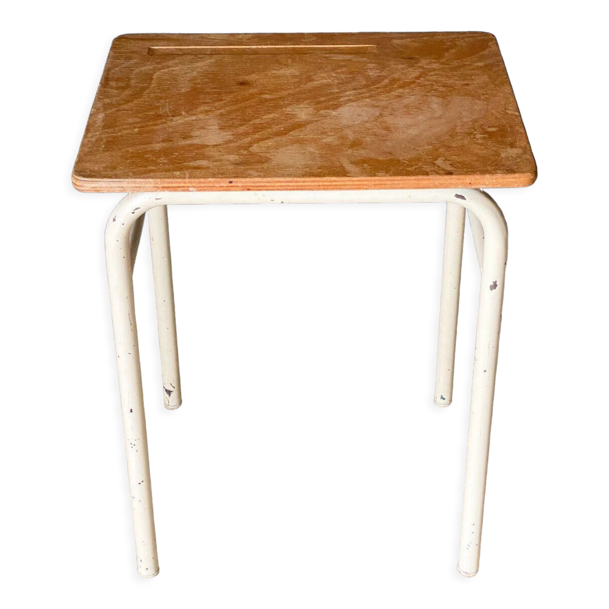 School desk 1960 white lacquered metal wooden top
