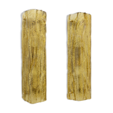 Pair of Mazzega-Style Gold Yellow Murano Glass Sconces