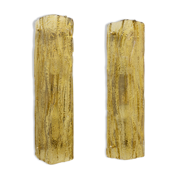Pair of Mazzega-Style Gold Yellow Murano Glass Sconces