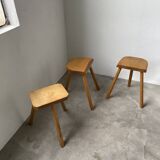 Set of 3 oak tripod stools