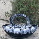 Midnight blue and white glazed ceramic flower pick, 1960/1970, vintage