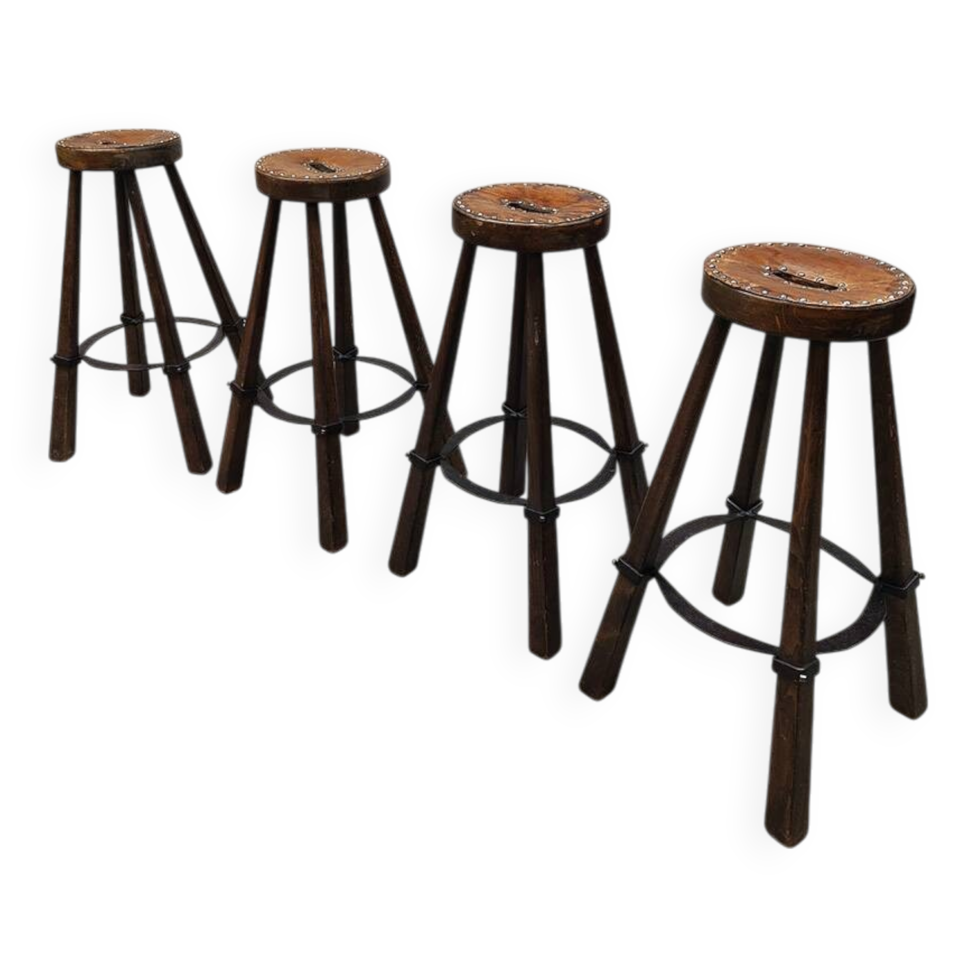 Vintage Spanish leather barstools 'Brutalism'