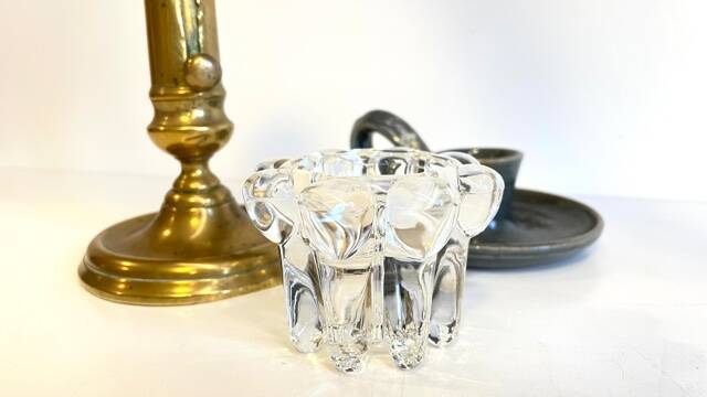 3 candlesticks in vintage brass and crystal