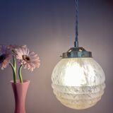 Vintage art deco globe pendant light in pink and gold Clichy glass
