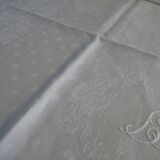 10 old embroidered napkins with L.J monogrammed damask cotton