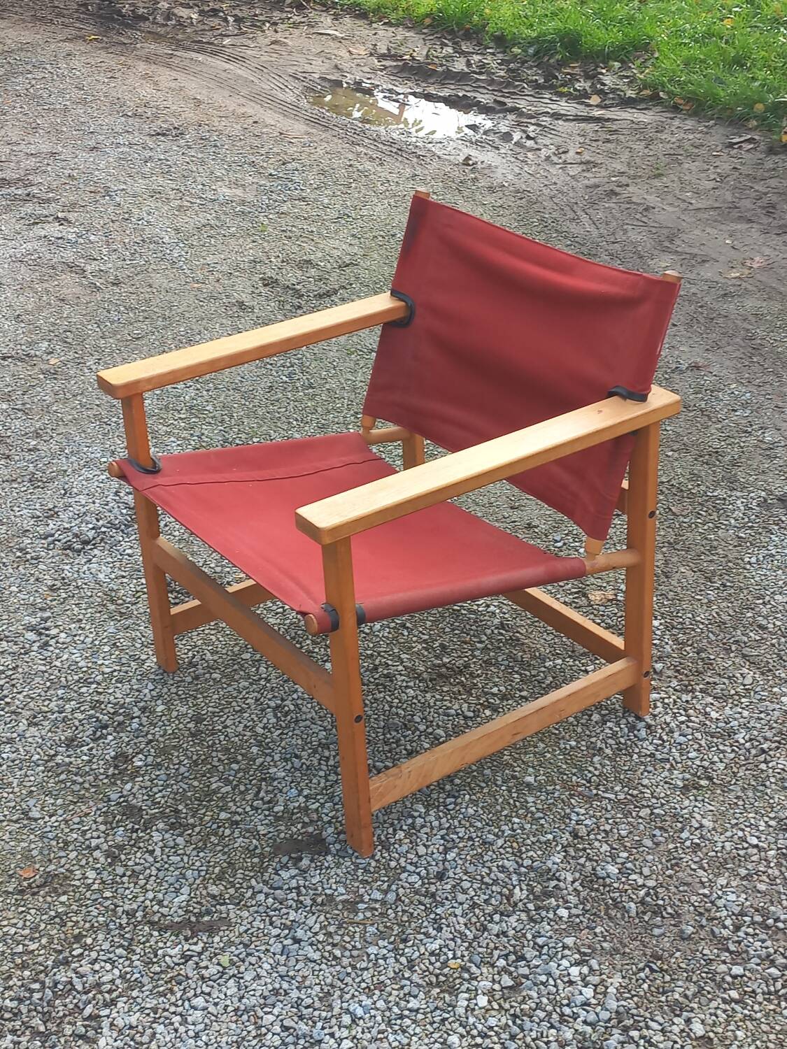 Safari armchair in beech and cotton canvas