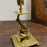 Bronze fish candlestick, late 19th century