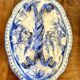 Antique blue faience soup tureen with stand.
