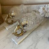 Pair of cut glass and Limoges porcelain wall sconces