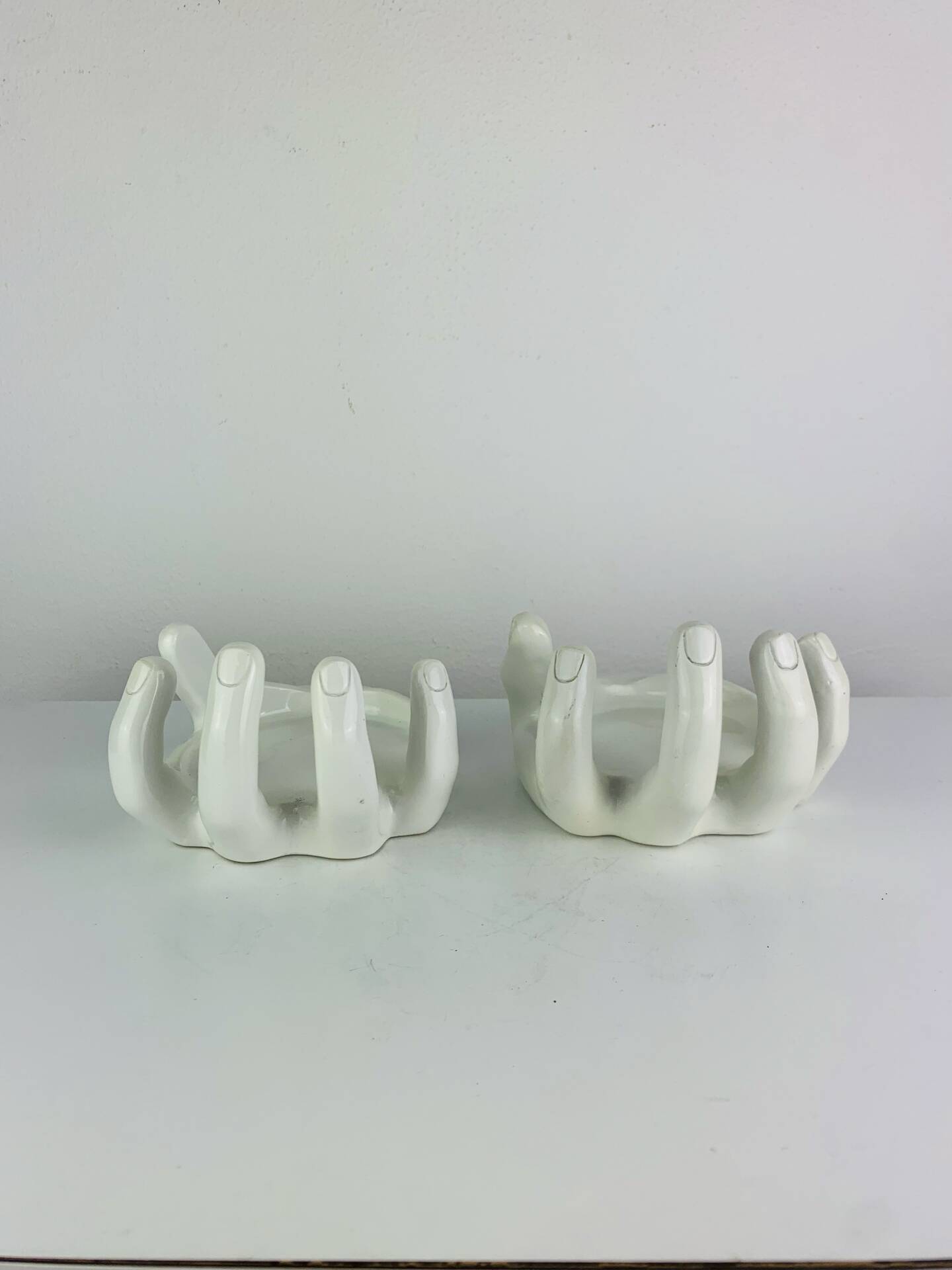 Vintage "hands" bottle coasters, pocket tray.
