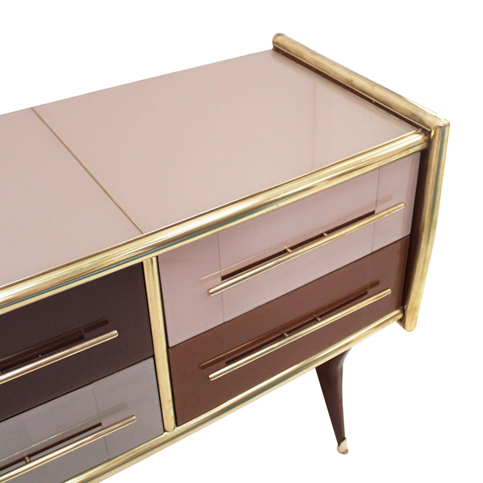 Mid-Century Modern Style Solid Wood and Colored Glass Italian Sideboard