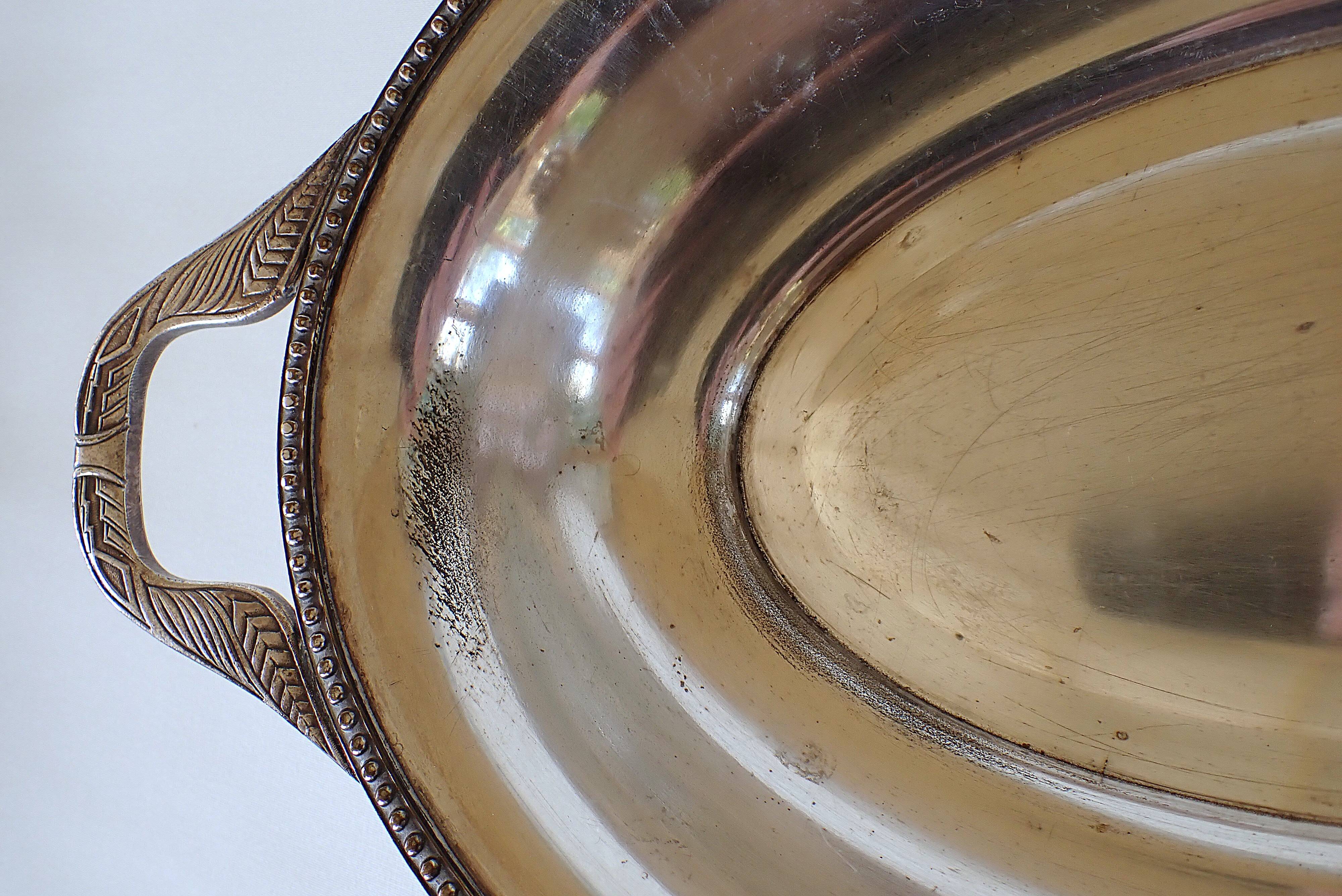 Oval silver-plated metal serving dish/basket/basket