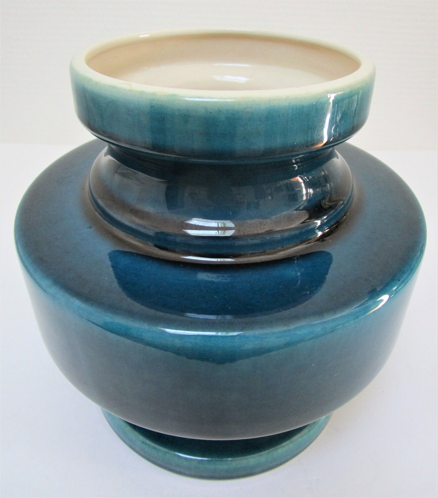 Vase céramique craquelée bleu canard 1970