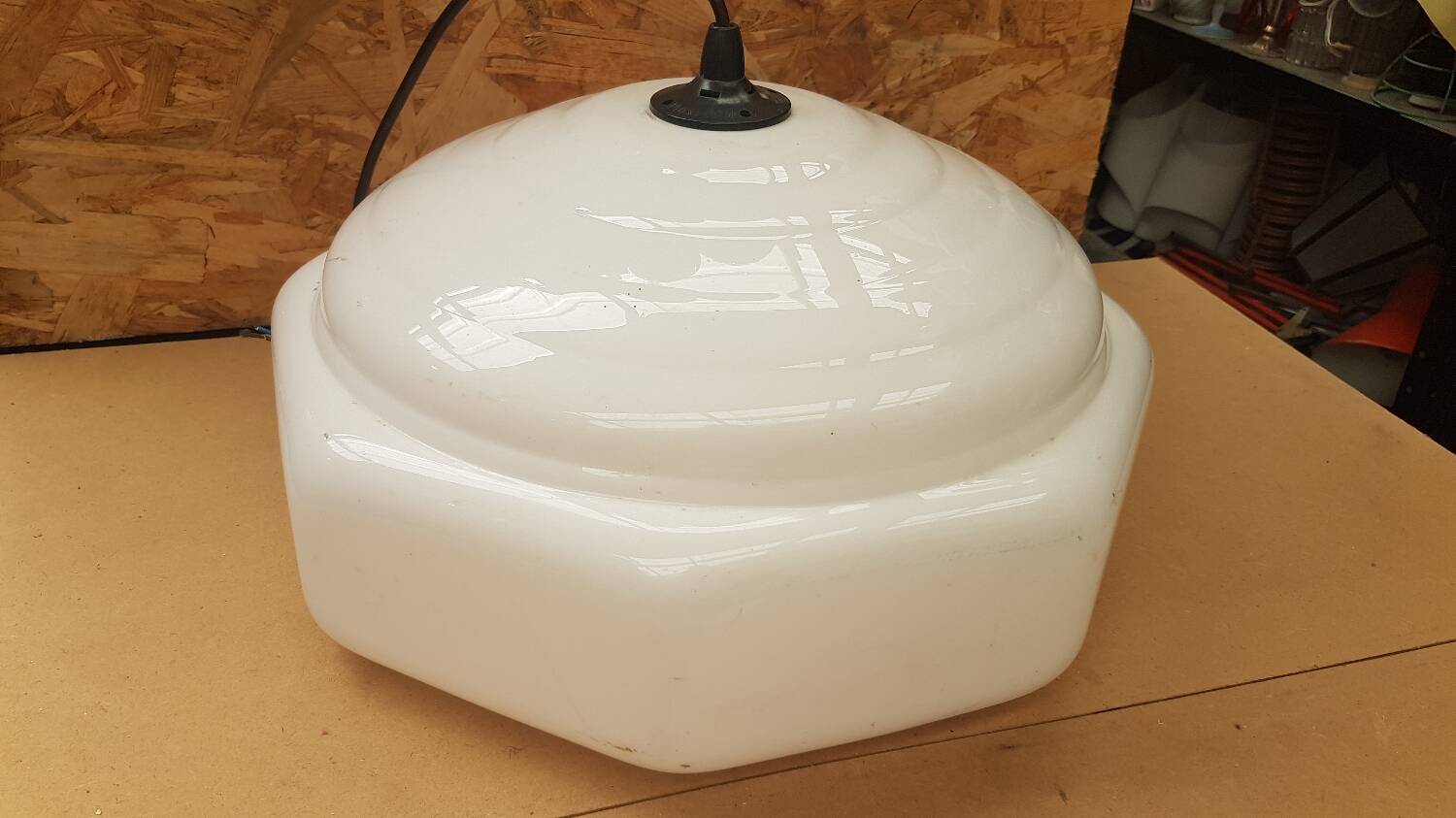 Old white plastic pendant lamp 1970s vintage