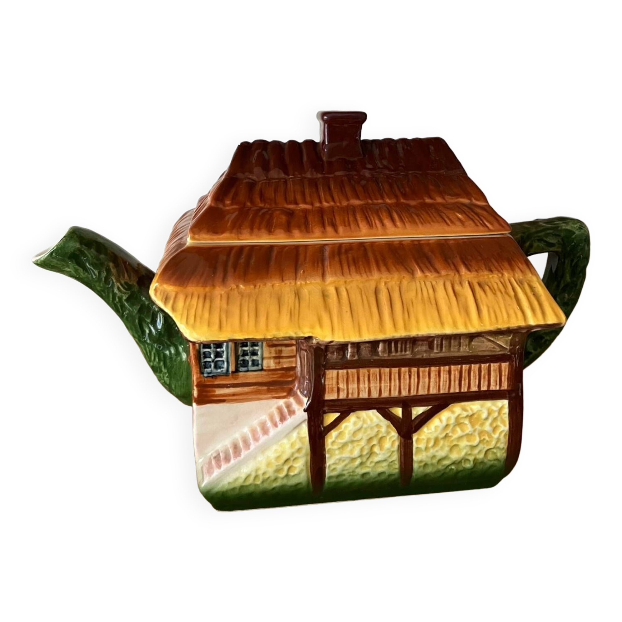 Théière Céramique Vintage - Forme De Maison Cottage - Bleu Vert Brillant