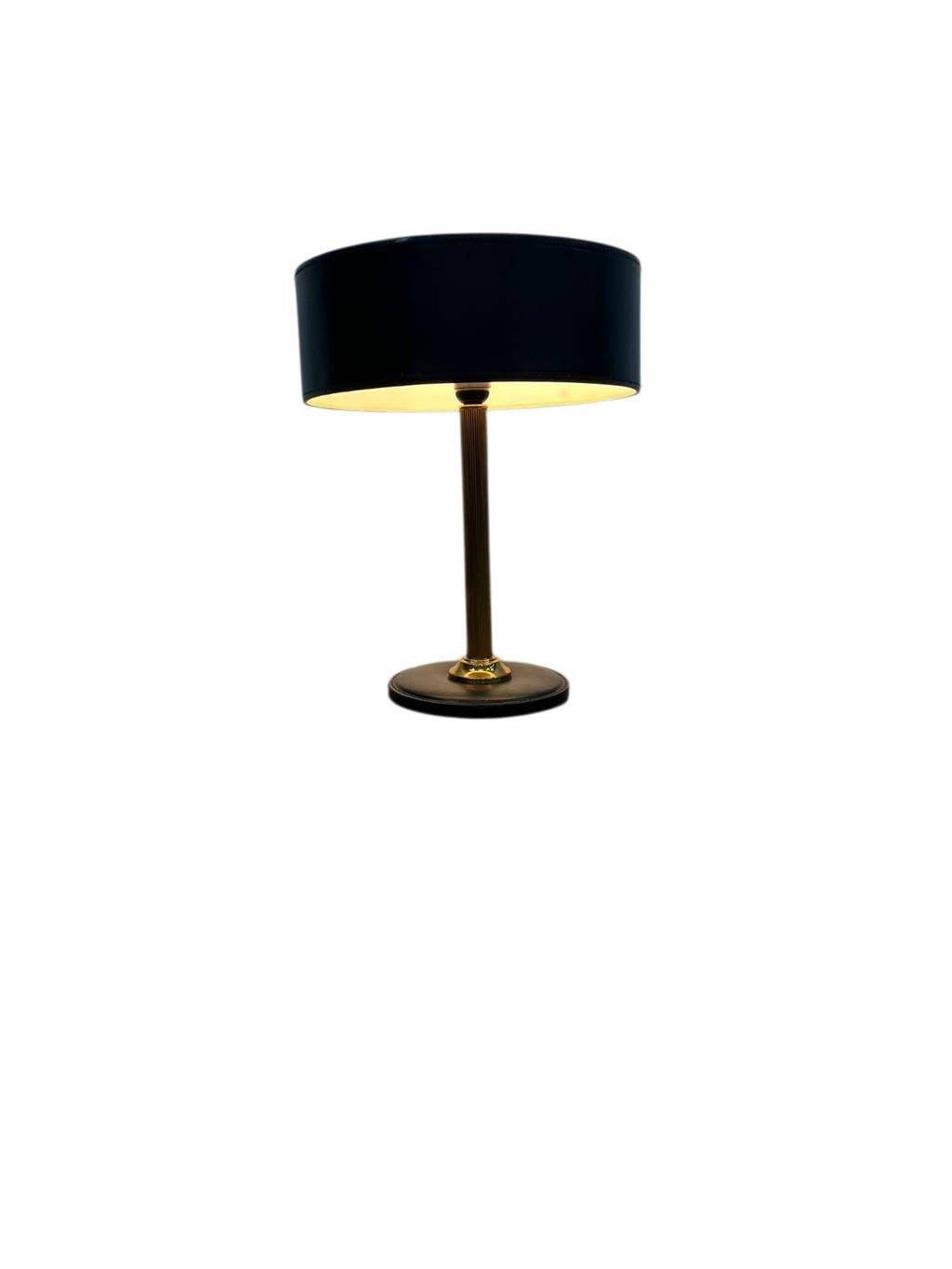 Lampe de table vintage noire avec pied en cuir