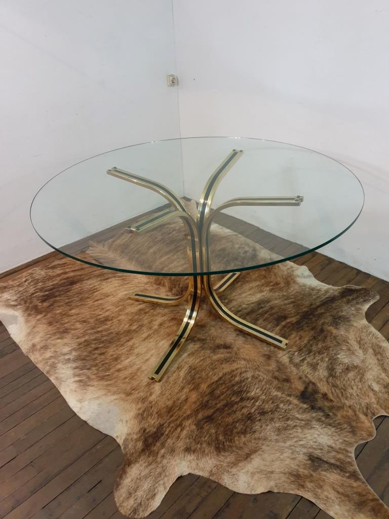 Glass round table - design 70s - Hollywood Regency