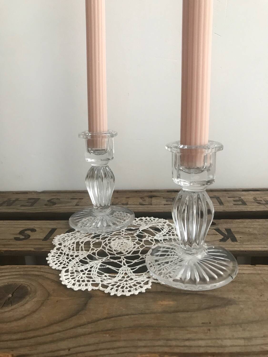 2 glass candle holders