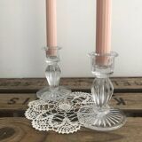 2 glass candle holders