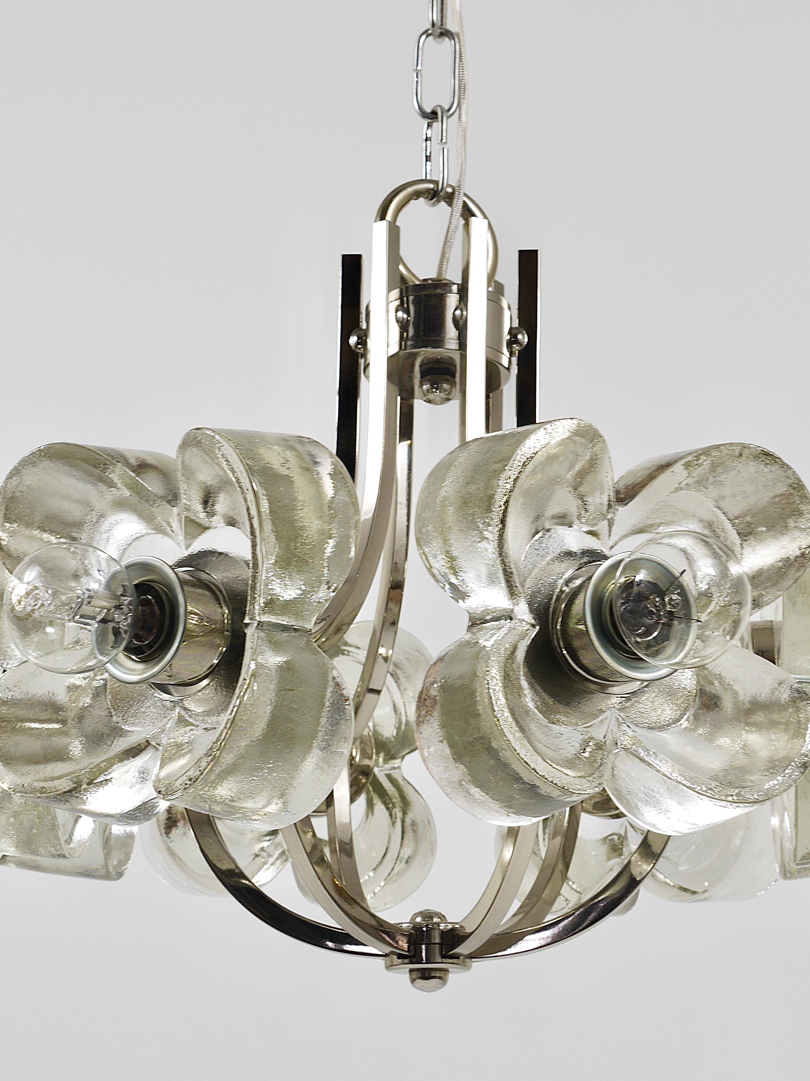Crystal Glass Flower Pendant Light in Kalmar Style by Sische, Germany, 1970s