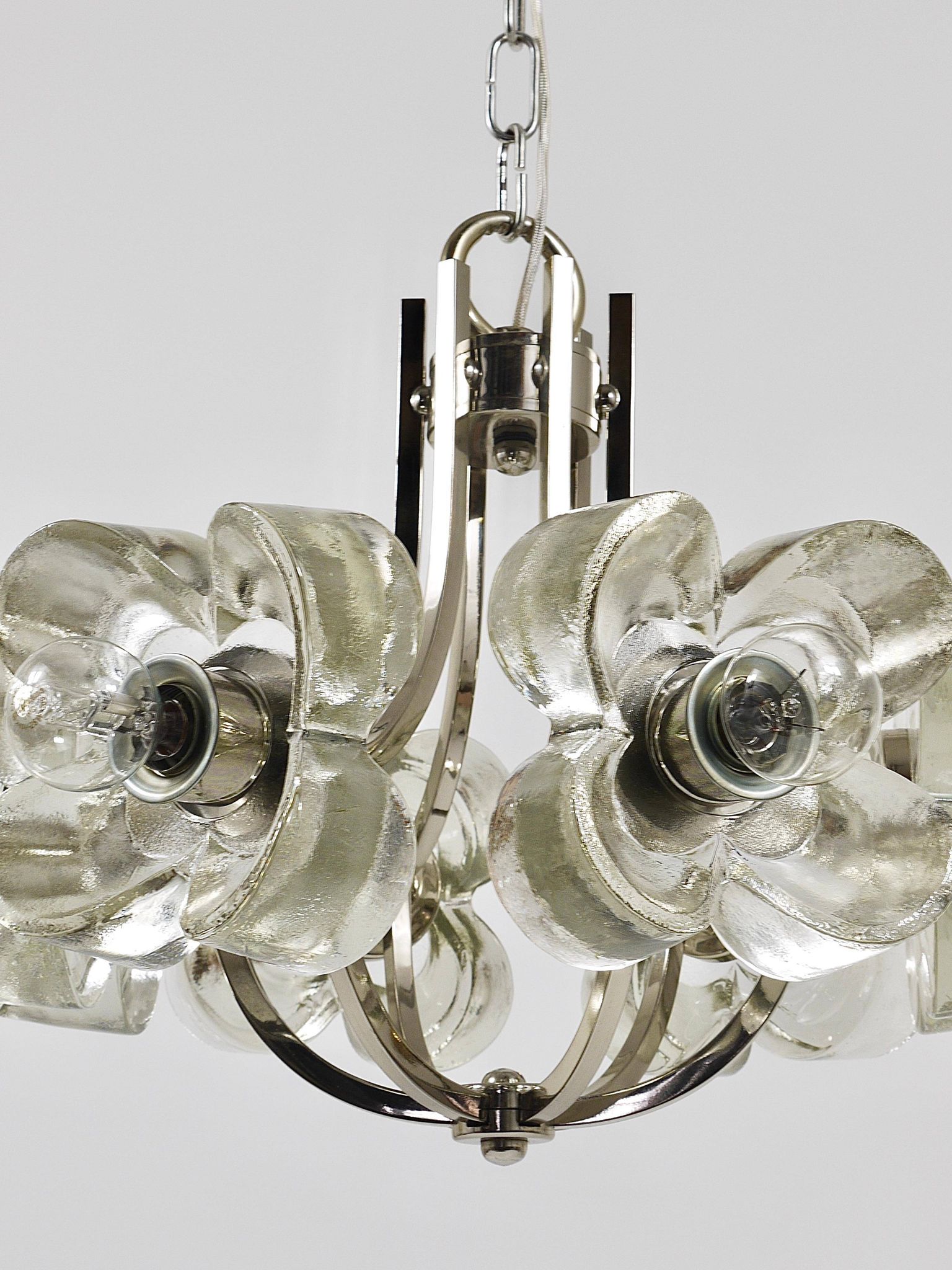 Crystal Glass Flower Pendant Light in Kalmar Style by Sische, Germany, 1970s